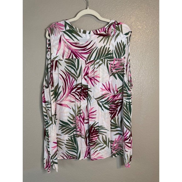 Catherines 4X Tropical Palm Print Rayon Sleeveless Blouse Boho Resort Top - Picture 2 of 4